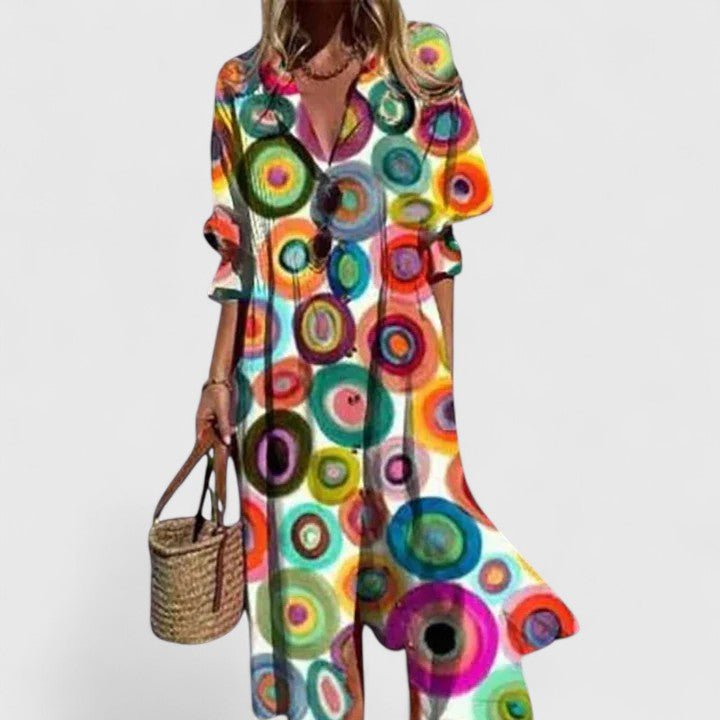 Boho Midi Dress — Colorful Print Flowy Fit