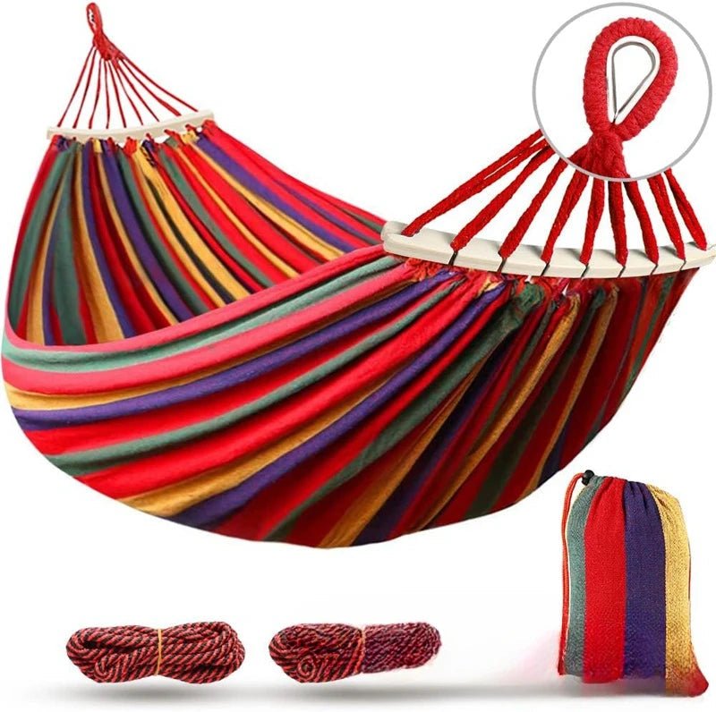Double Canvas Garden Hammock — Anti-Roll & Portable