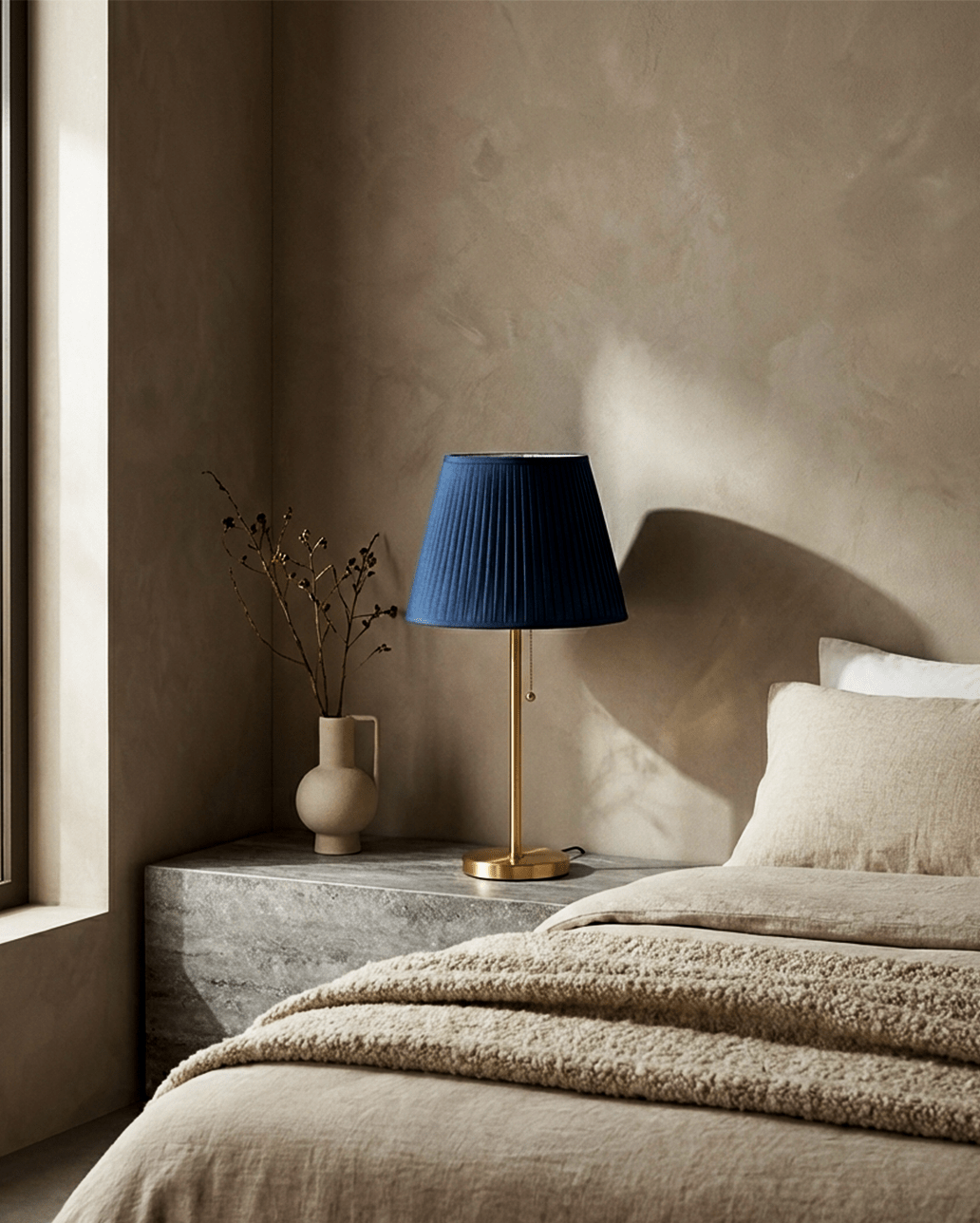 Blue Pleated Shade Table Lamp — Brass Finish