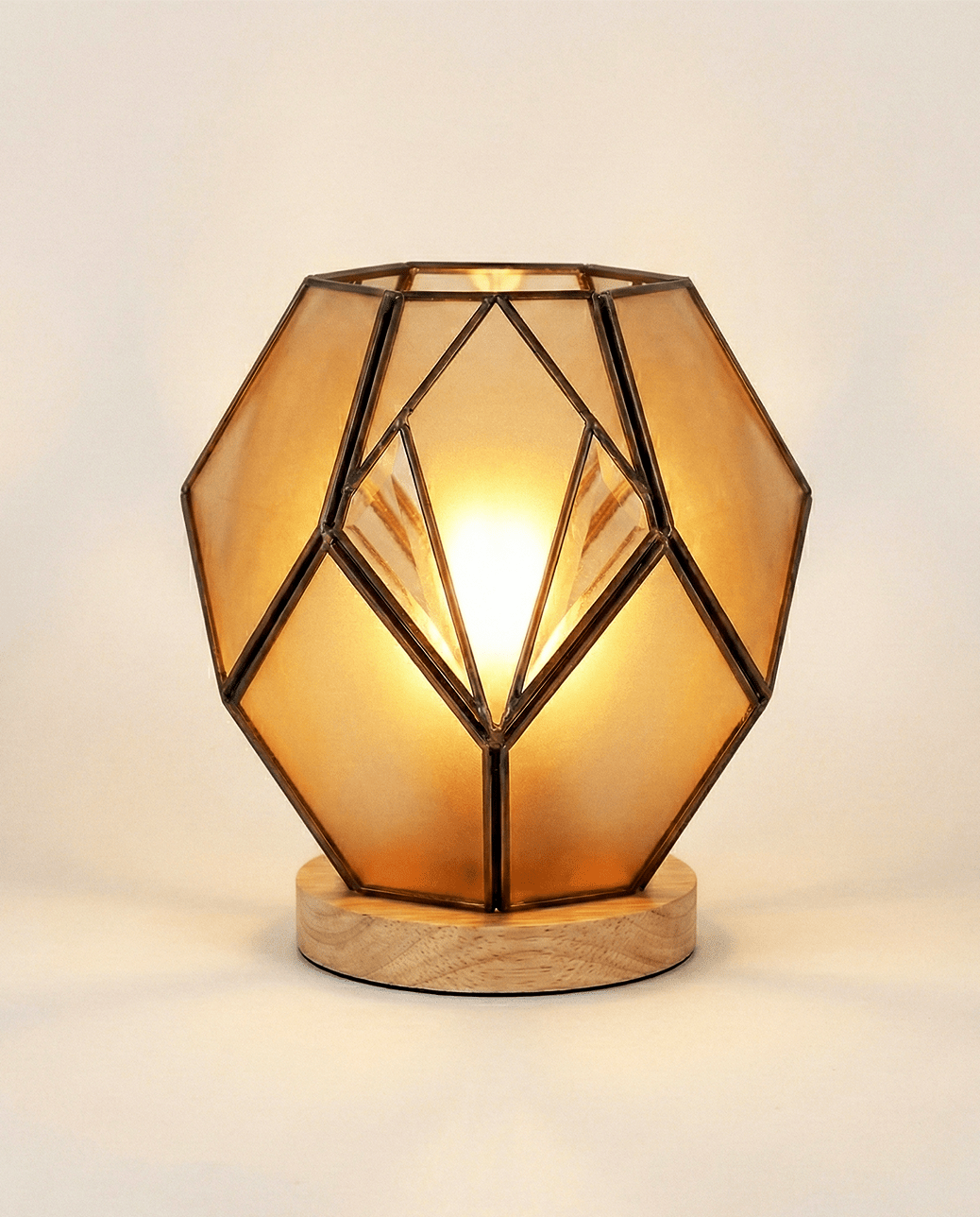Geometric Amber Glass Table Lamp — Warm Glow