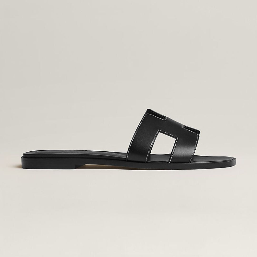 Leather Cut-Out Flat Sandals with Wooden Sole — Summer Comfort