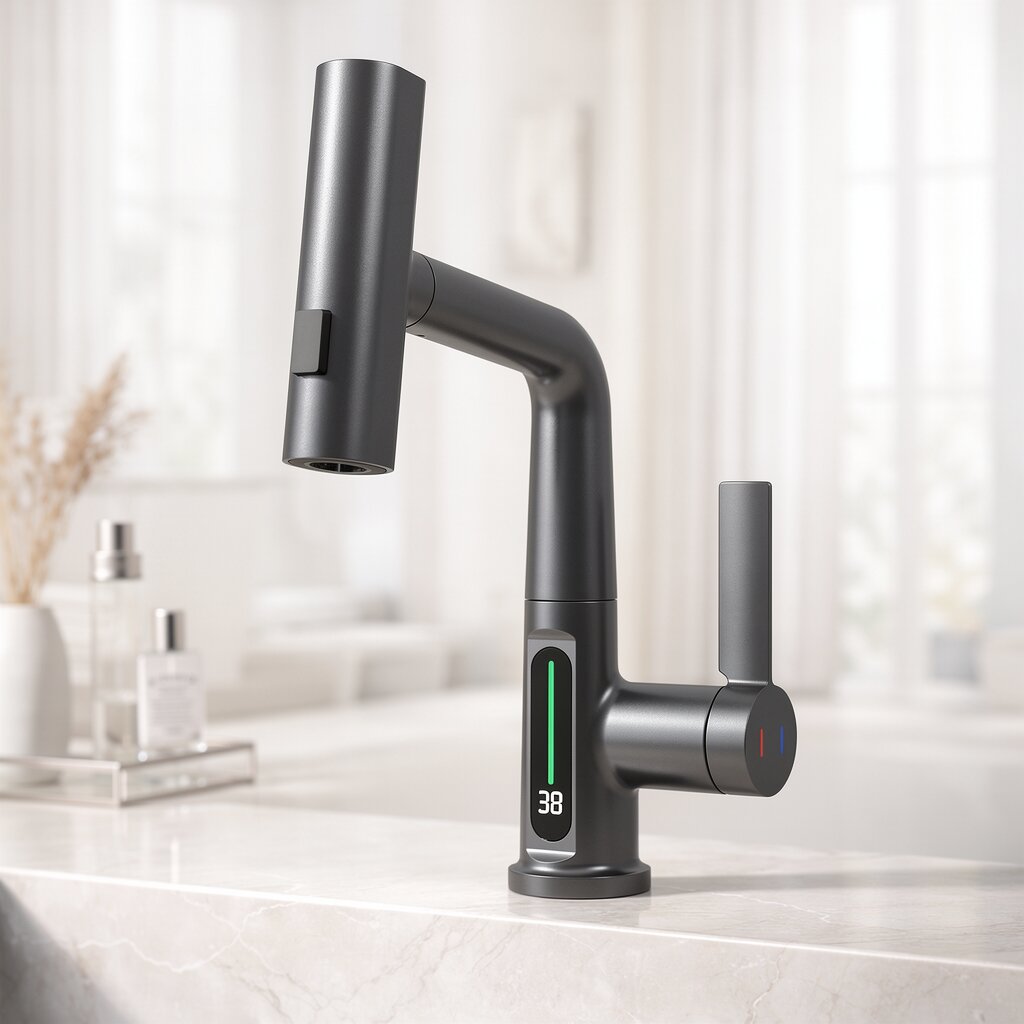 Pull-Out Kitchen Faucet with LED Temperature Display