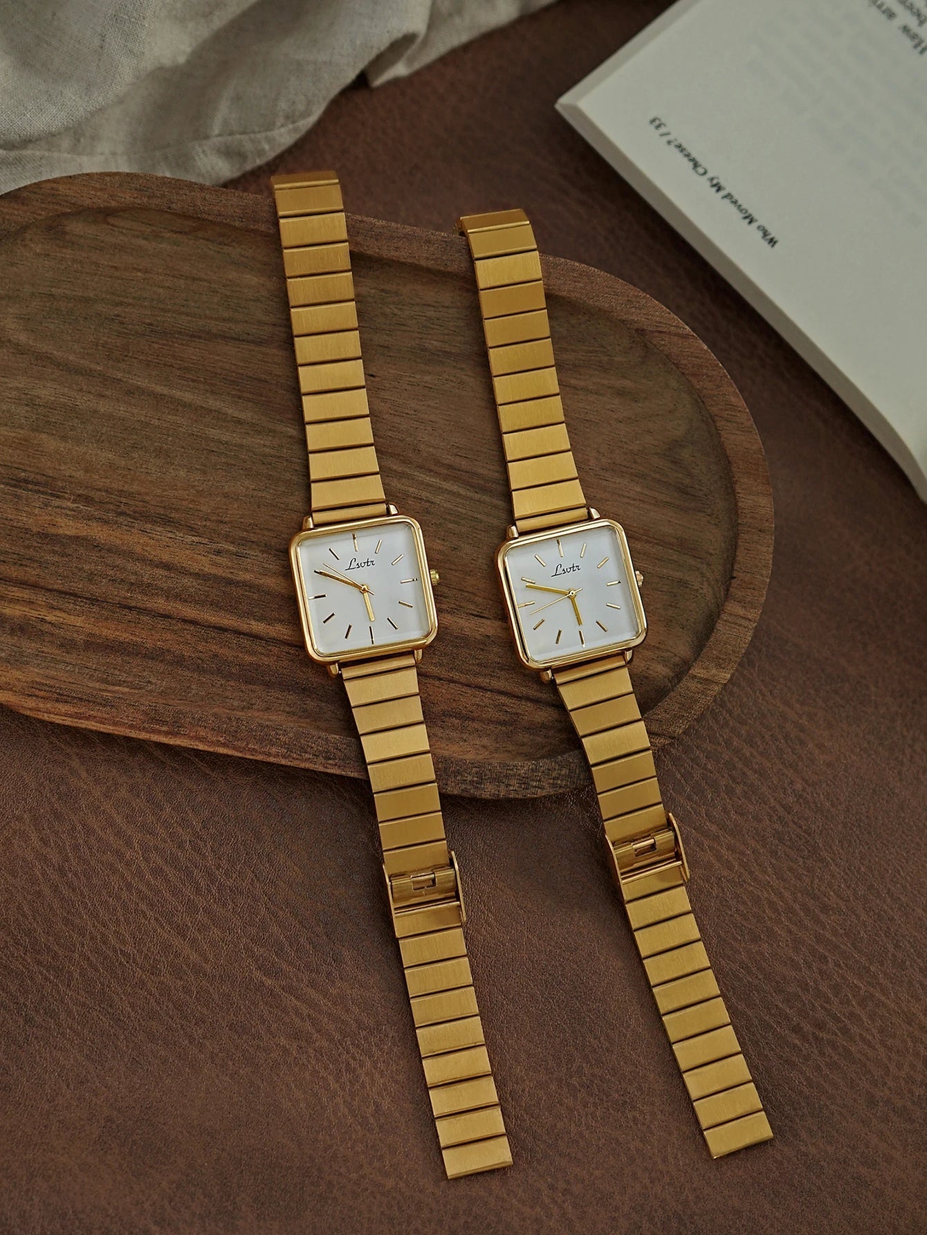 Square Quartz Watch — Gold Stainless Steel Band