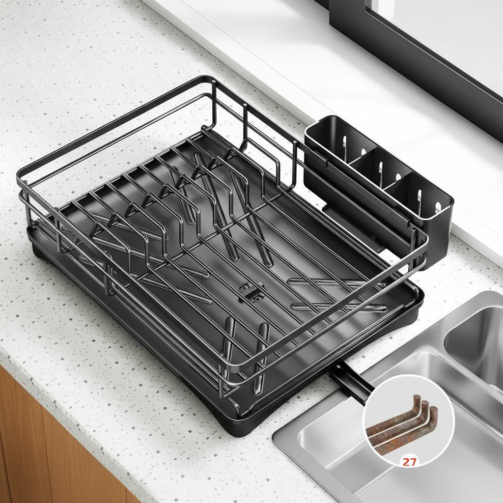 Large Steel Dish Rack — Built-In Drip Tray
