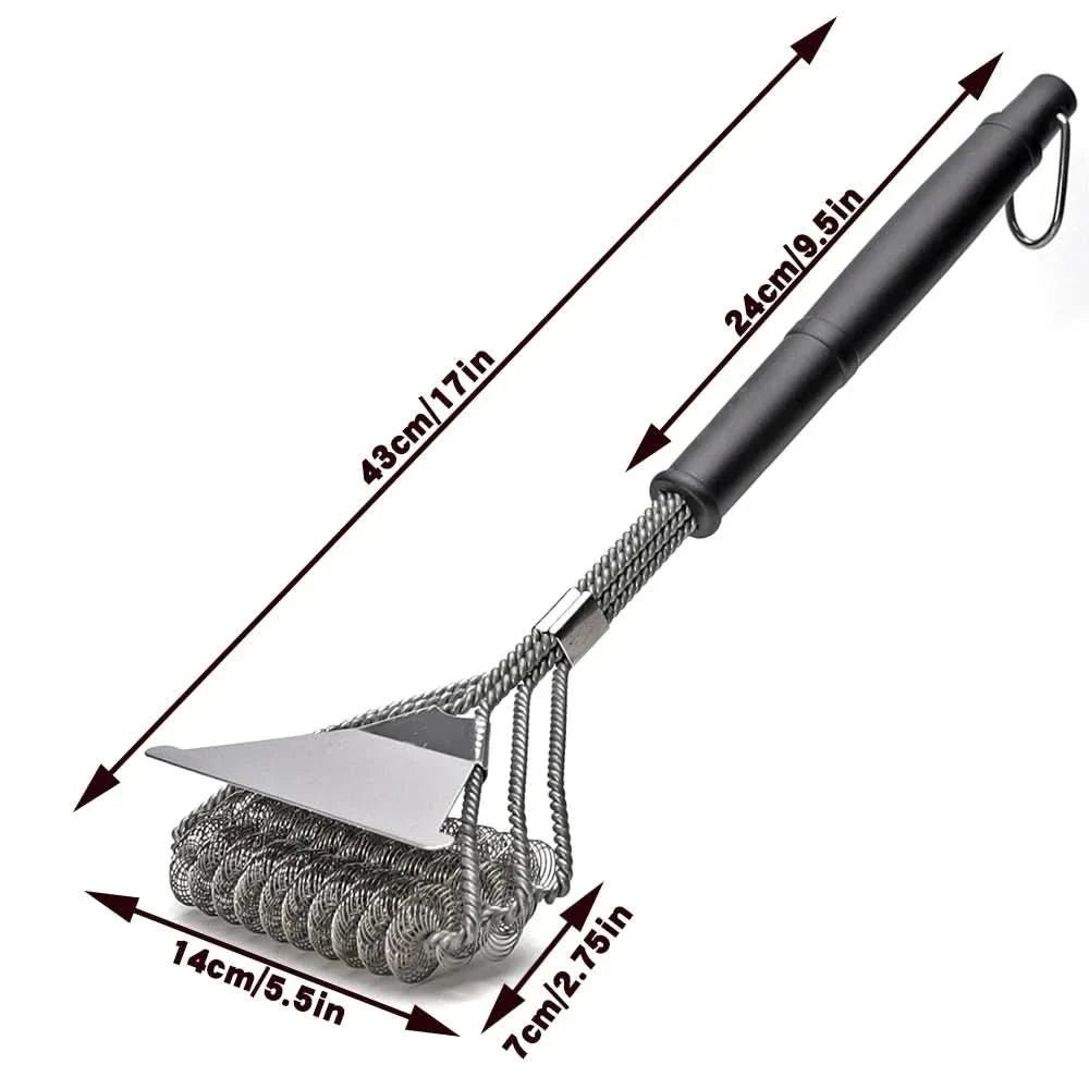 Bristle-Free Stainless Steel BBQ Brush with Wide Scraper