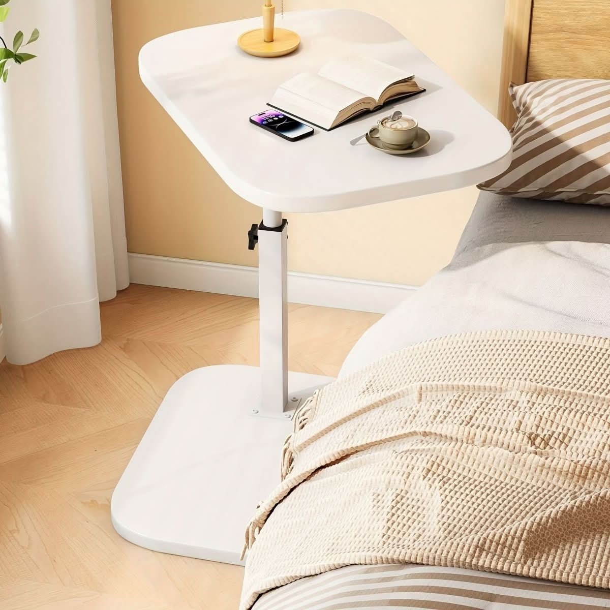 Adjustable Wood & Metal Side Table for Sofa