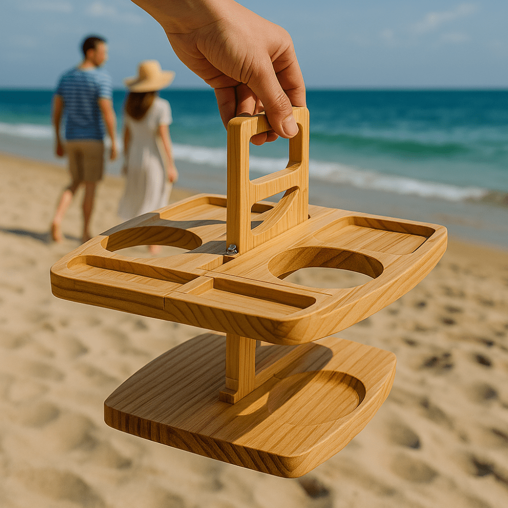 Folding Wooden Picnic Wine Table With Compartments