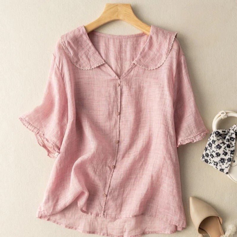 Vintage Scalloped Collar Blouse — Button-Front Top