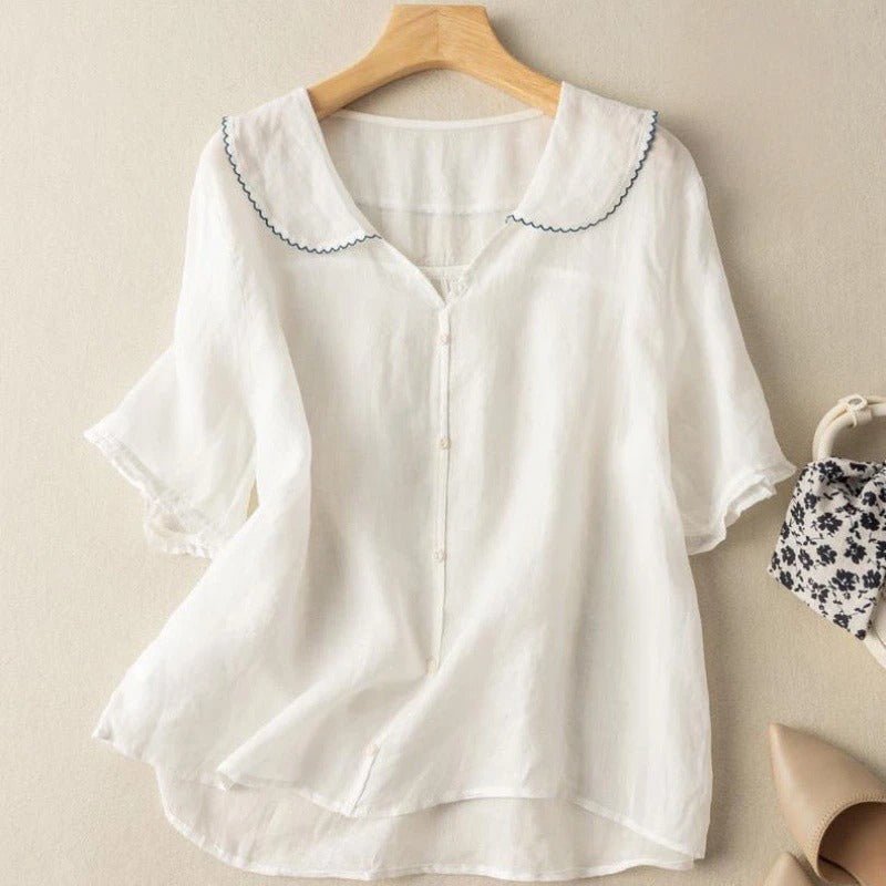 Vintage Scalloped Collar Blouse — Button-Front Top