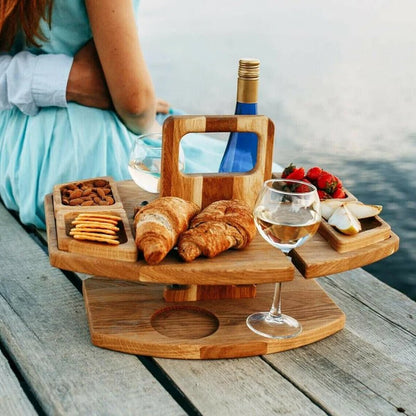 Wooden Picnic Table — Compact for Wine & Snacks