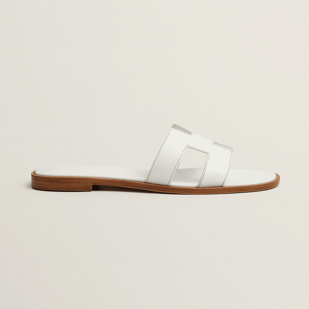 Leather Flat Sandals — Cut-Out Strap Design