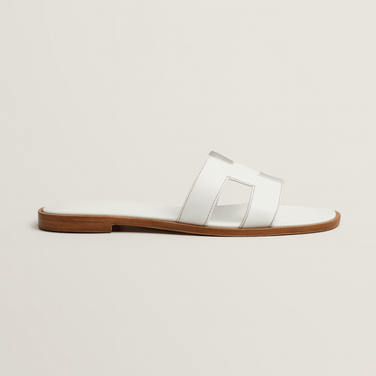 Leather Flat Sandals — Cut-Out Strap Design