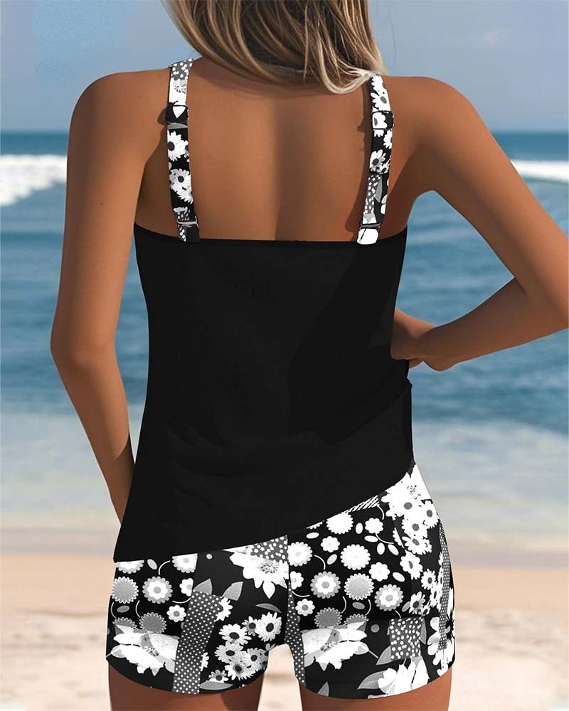 Two-Piece Floral Swimsuit — Tankini Top with Shorts
