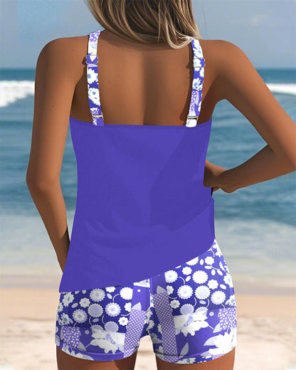 Two-Piece Floral Swimsuit — Tankini Top with Shorts
