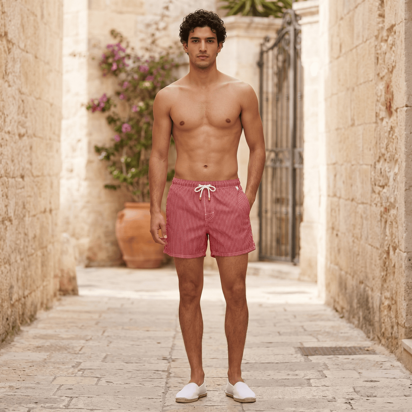 Quick-Dry Men's Swim Shorts — Striped Summer Trunks