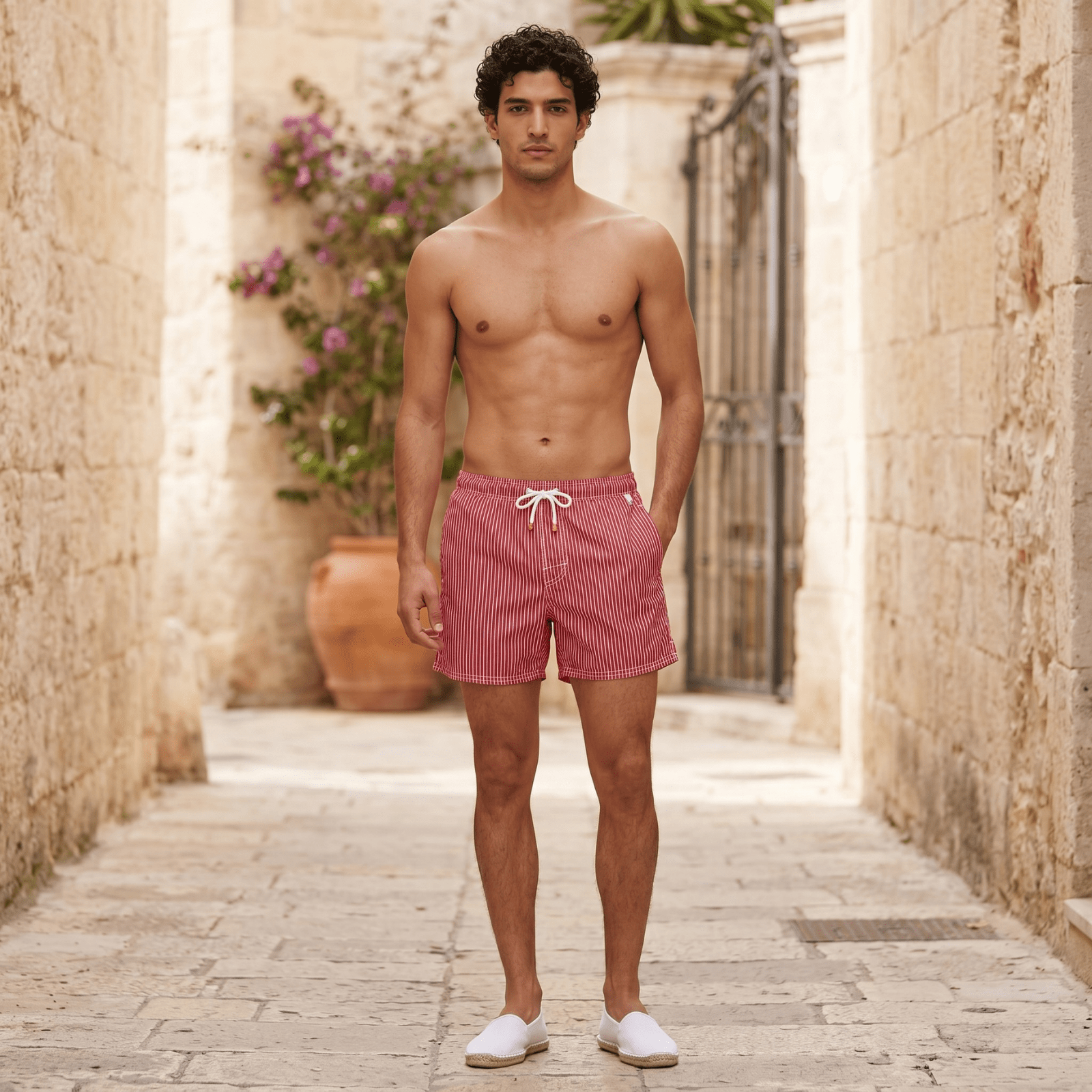 Quick-Dry Men's Swim Shorts — Striped Summer Trunks
