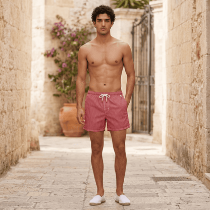 Quick-Dry Men's Swim Shorts — Striped Summer Trunks