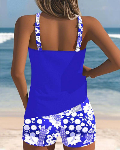 Two-Piece Floral Swimsuit — Tankini Top with Shorts