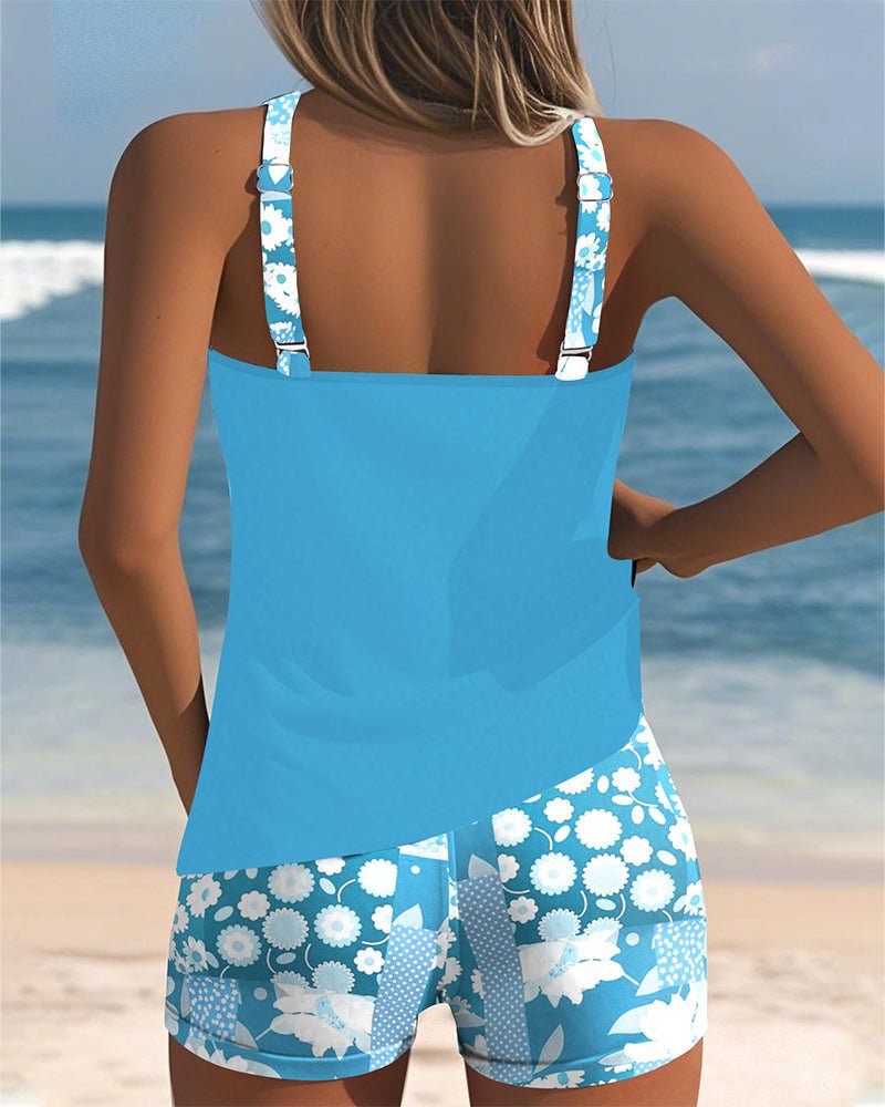 Two-Piece Floral Swimsuit — Tankini Top with Shorts