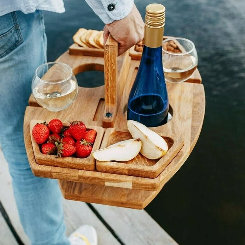 Wooden Picnic Table — Compact for Wine & Snacks