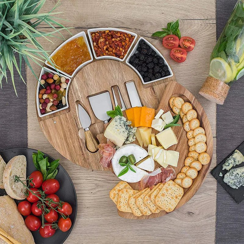 Acacia Cheese Board — Set with Knives and Bowls