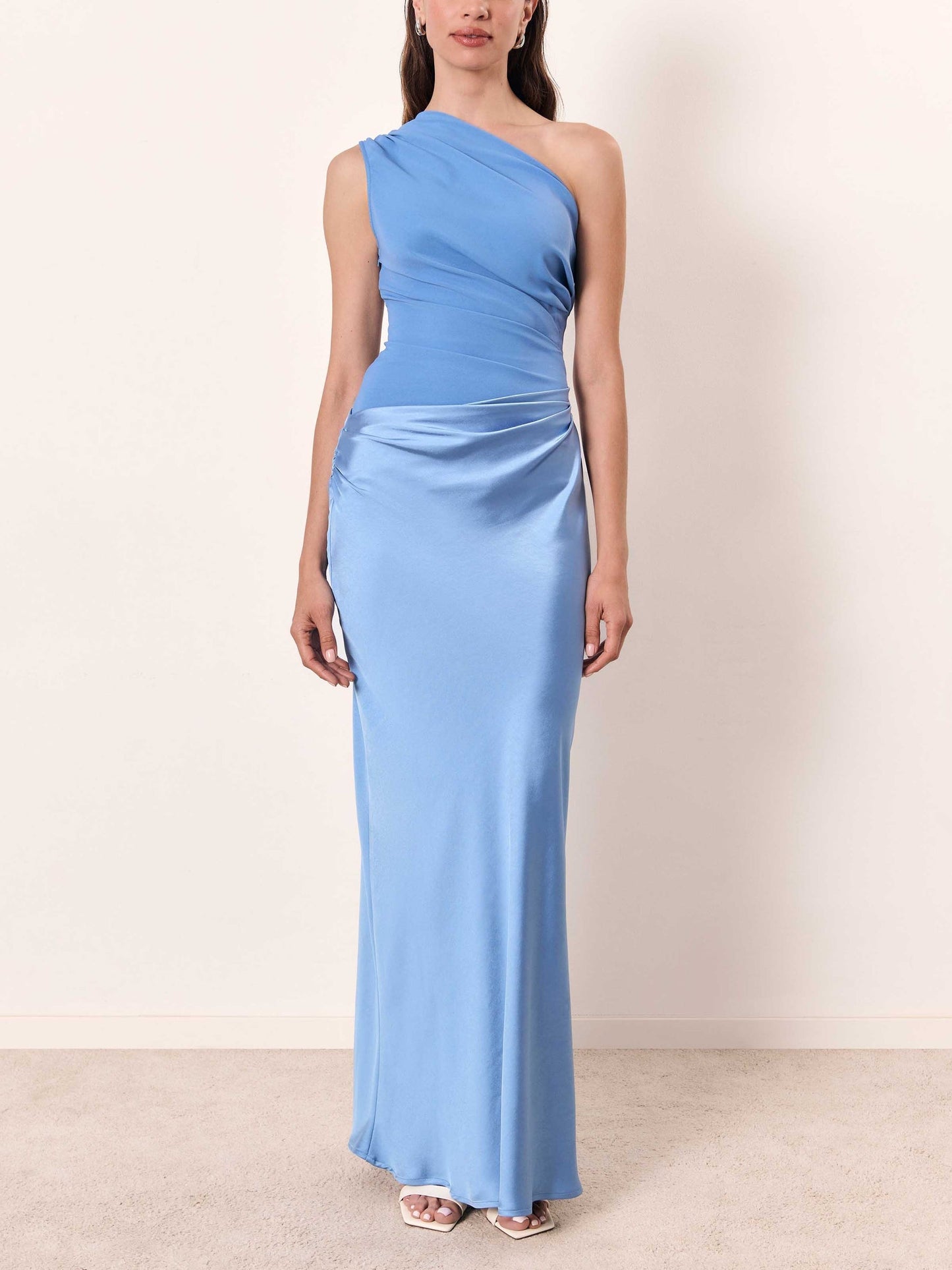 One-Shoulder Maxi Dress with Pleated Draping