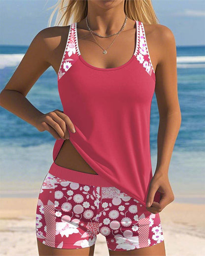 Two-Piece Floral Swimsuit — Tankini Top with Shorts