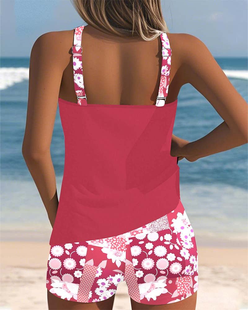 Two-Piece Floral Swimsuit — Tankini Top with Shorts