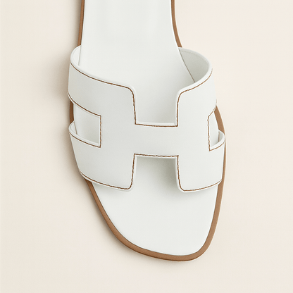 Leather Flat Sandals — Cut-Out Strap Design