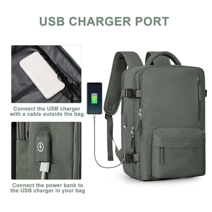 35L Women's Travel Backpack — Waterproof with USB Port