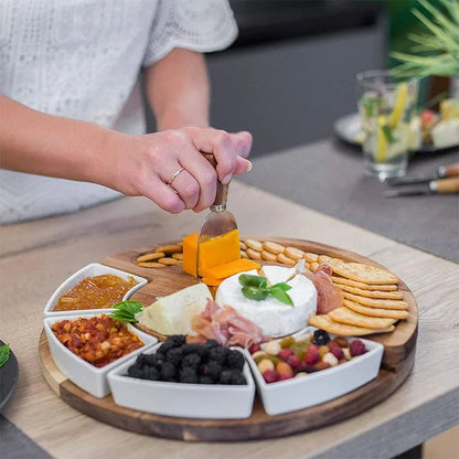 Acacia Wood Cheese Board — Set with Knives and Bowls