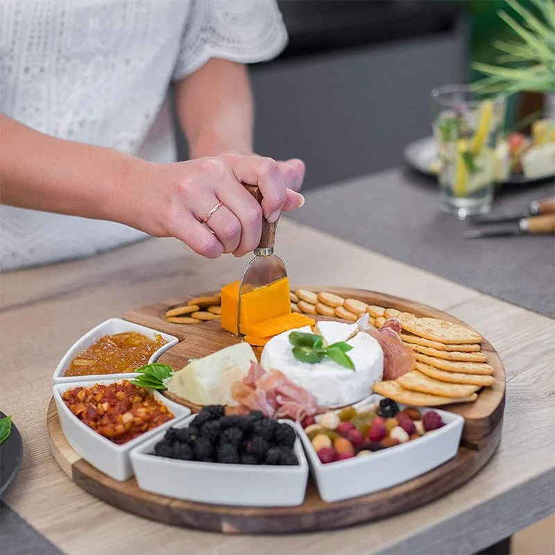 Acacia Cheese Board — Set with Knives and Bowls
