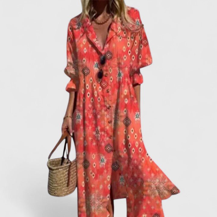 Boho Midi Dress — Colorful Print Flowy Fit