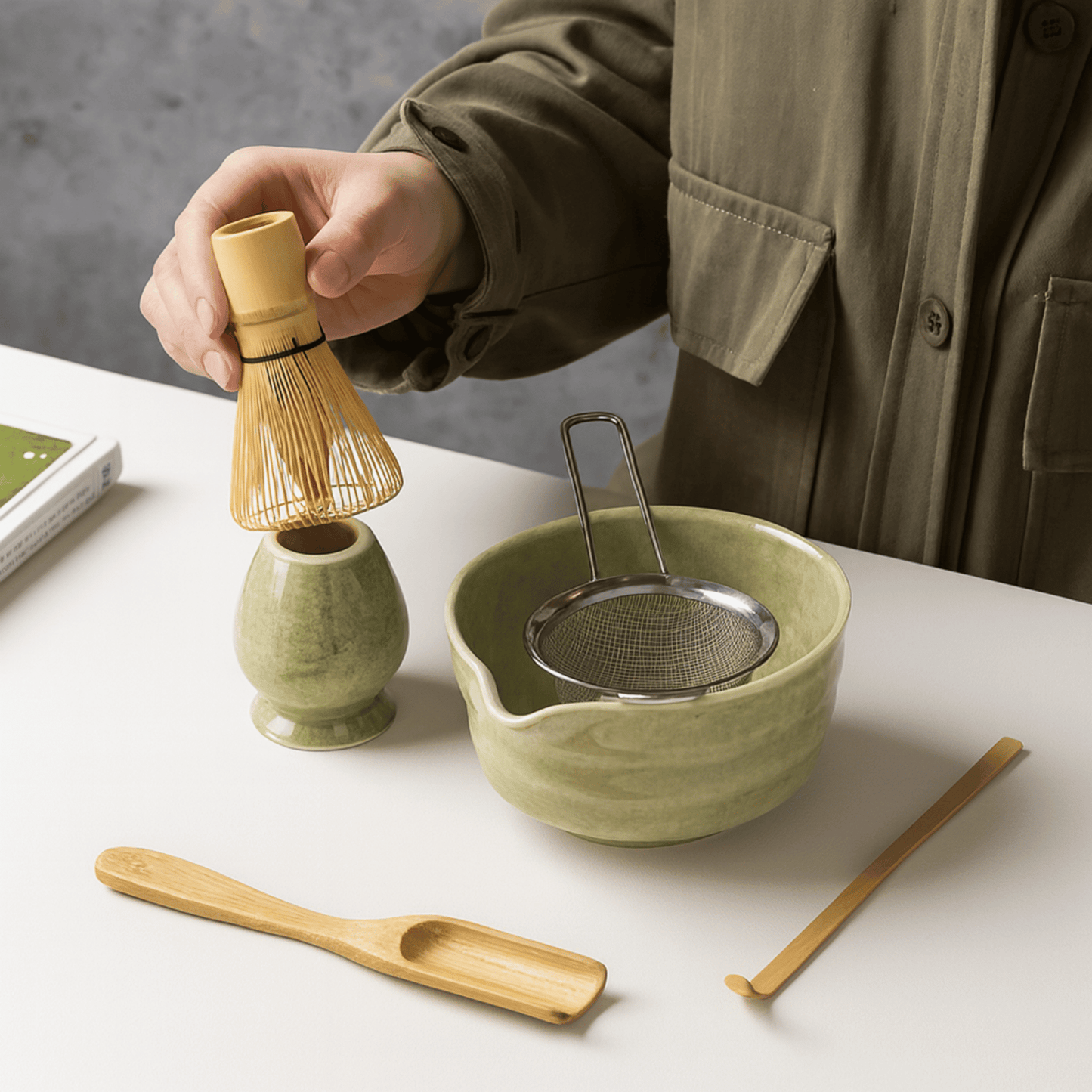 Japanese Matcha Tea Set — 6-Piece Bowl, Whisk & Scoop