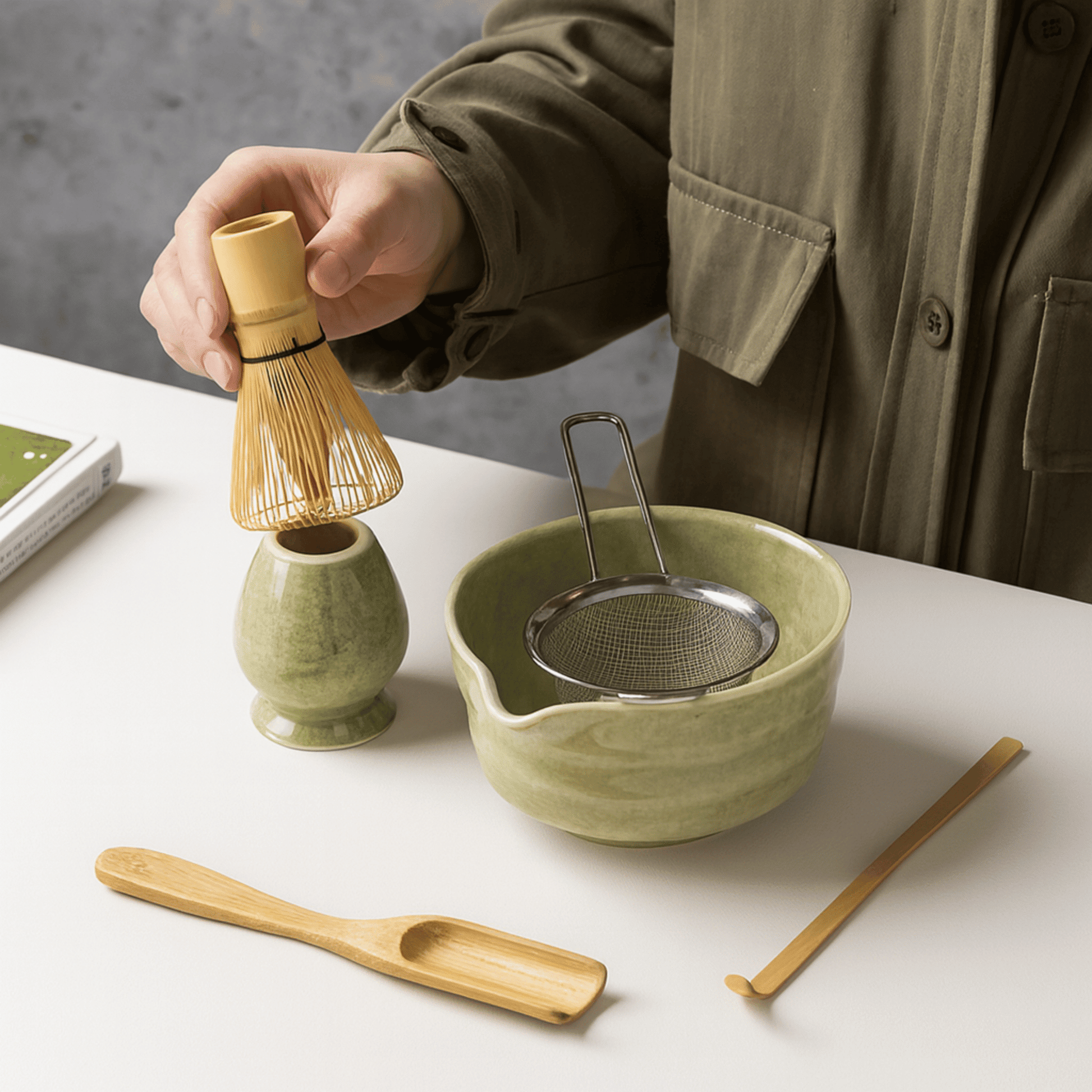 Japanese Matcha Tea Set — 6-Piece Bowl, Whisk & Scoop