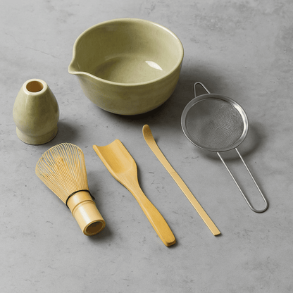 Japanese Matcha Tea Set — 6-Piece Bowl, Whisk & Scoop
