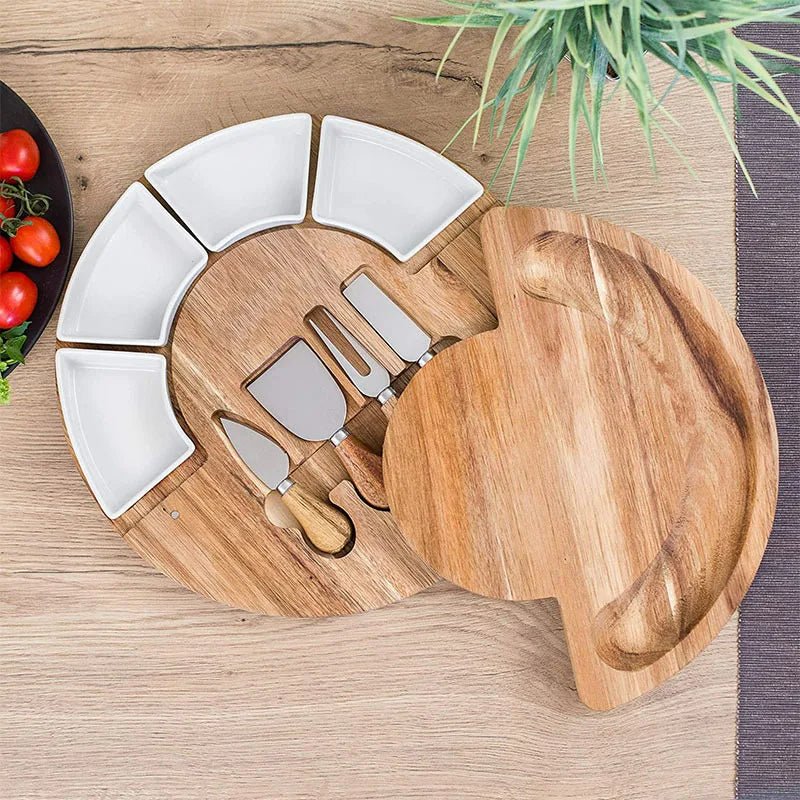 Acacia Cheese Board — Set with Knives and Bowls