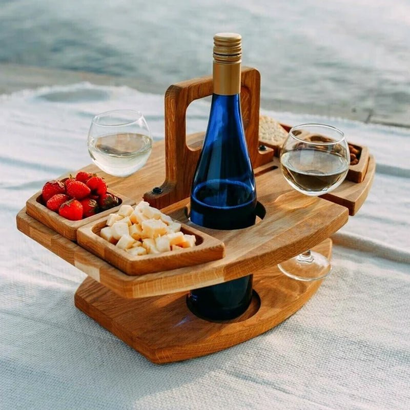 Wooden Picnic Table — Compact for Wine & Snacks