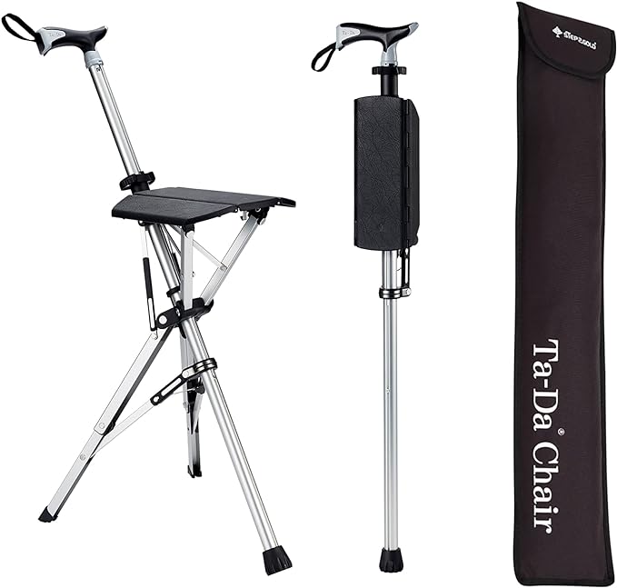 Trekking Pole with Built-In Folding Seat — Rest Anywhere