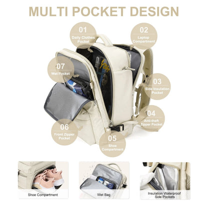 35L Women's Travel Backpack — Waterproof with USB Port
