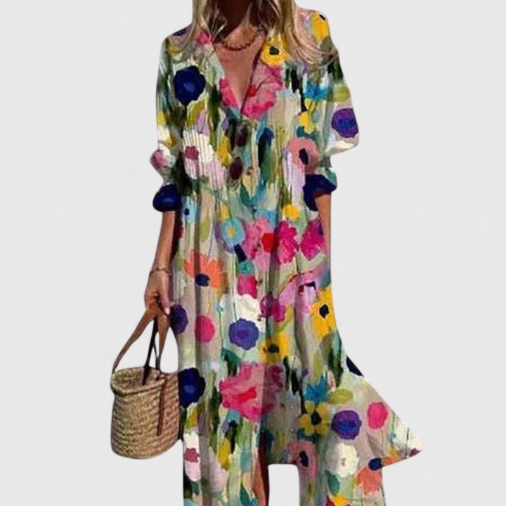 Boho Midi Dress — Colorful Print Flowy Fit