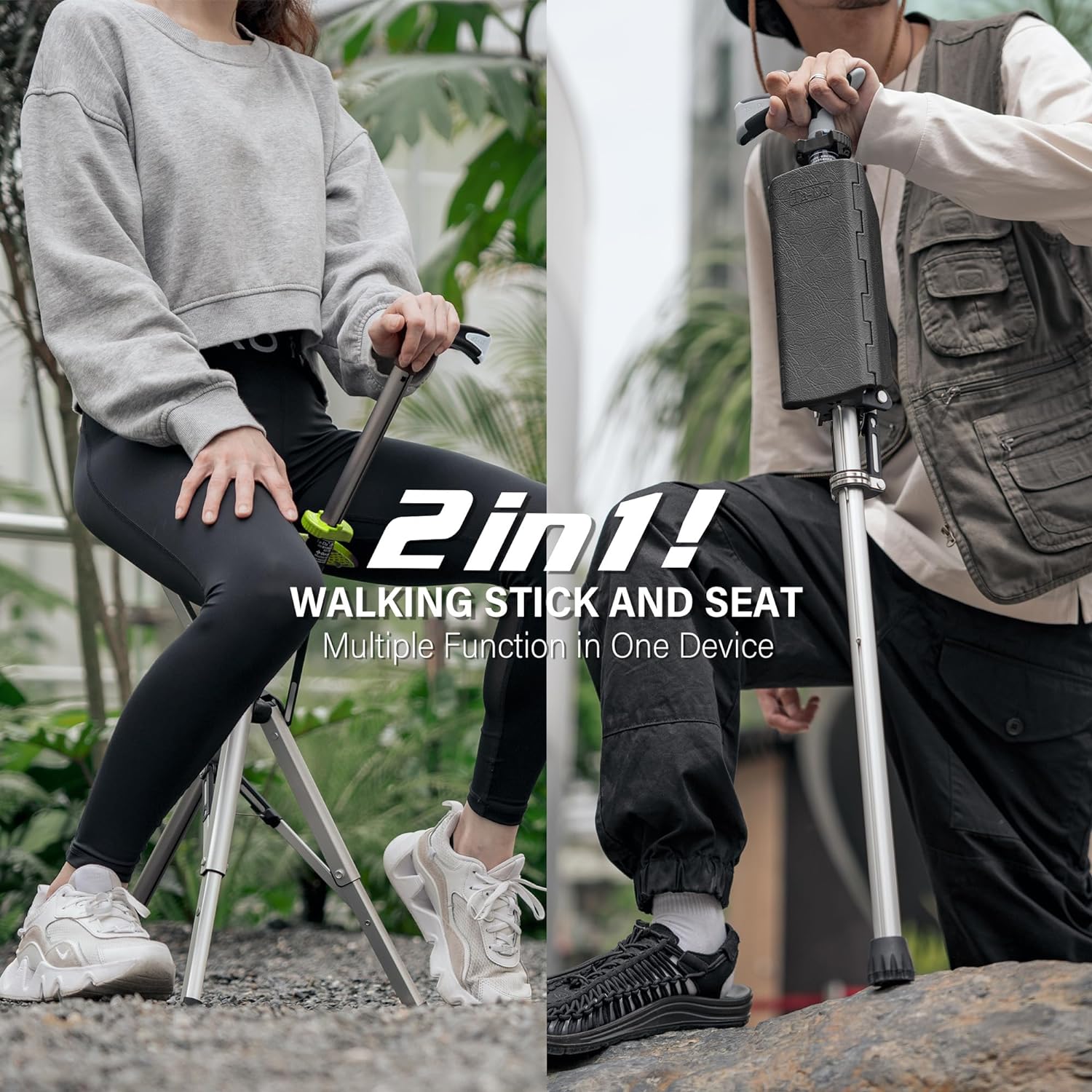 Trekking Pole with Built-In Folding Seat — Rest Anywhere