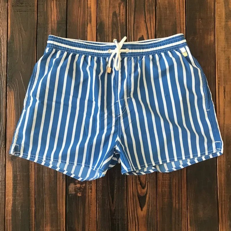 Quick-Dry Men's Swim Shorts — Striped Summer Trunks