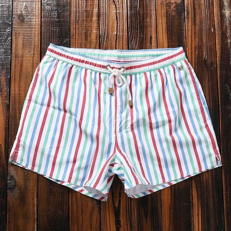Quick-Dry Men's Swim Shorts — Striped Summer Trunks