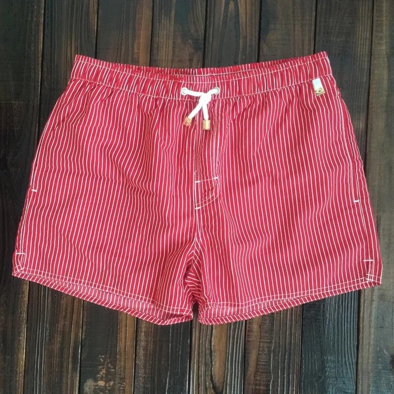Quick-Dry Men's Swim Shorts — Striped Summer Trunks