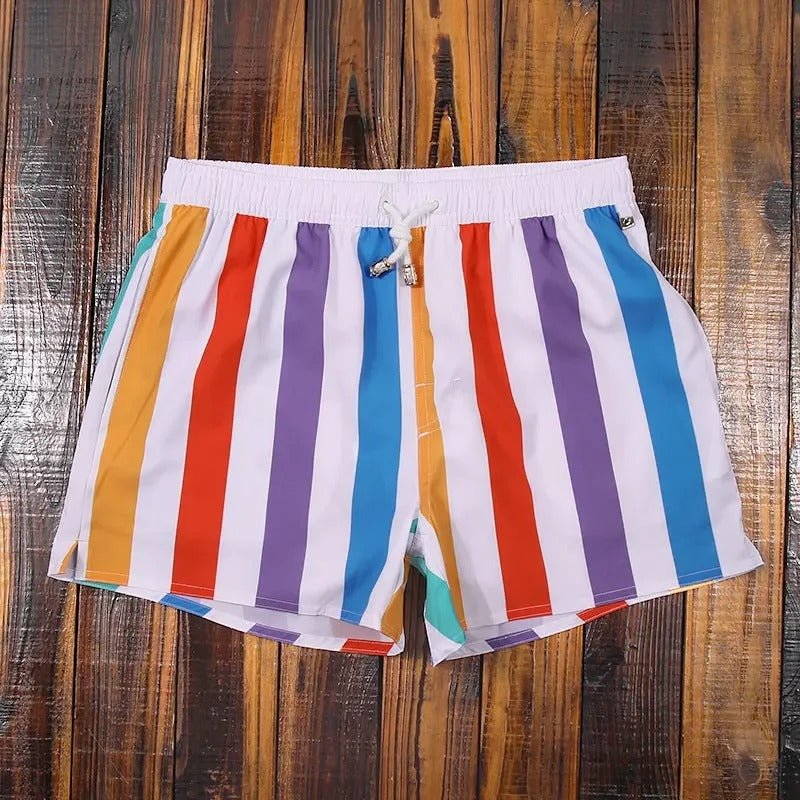 Quick-Dry Men's Swim Shorts — Striped Summer Trunks