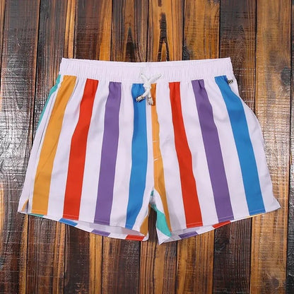 Quick-Dry Men's Swim Shorts — Striped Summer Trunks