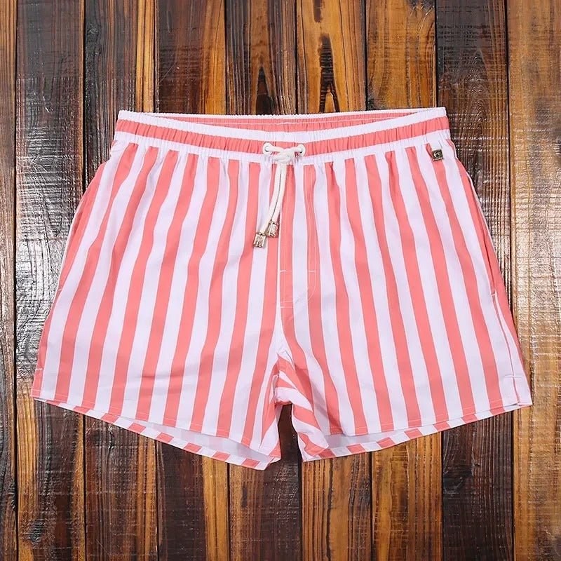 Quick-Dry Men's Swim Shorts — Striped Summer Trunks