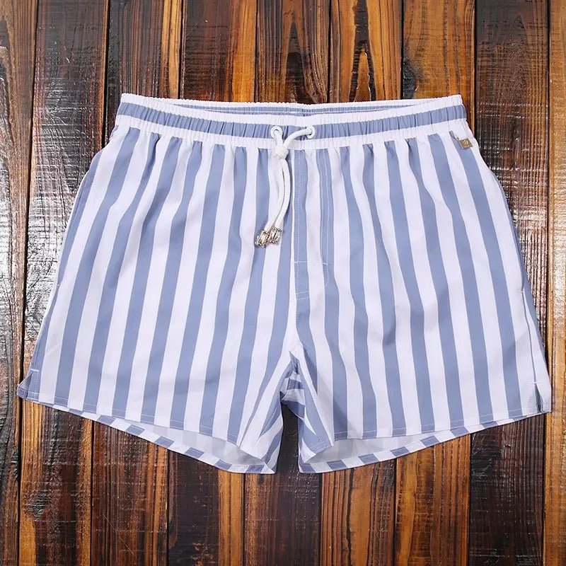 Quick-Dry Men's Swim Shorts — Striped Summer Trunks