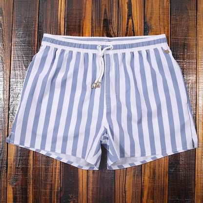 Quick-Dry Men's Swim Shorts — Striped Summer Trunks